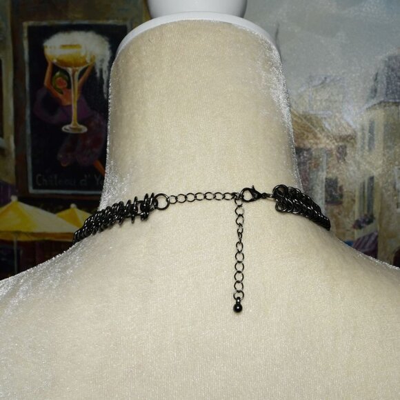 Ornate Jeweled Pendant Heavy Dark Silver Infinity Link Chain Caroline C. Estate - Picture 4 of 9